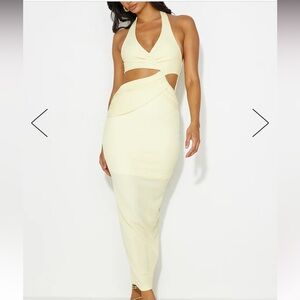 Yellow halter maxi dress with cutouts
